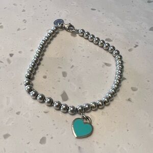 Tiffany & Co. Silver Beaded Bracelet with Turquoise Heart Charm